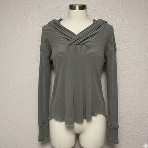 Y2K Corpcore Distressed BKE Waffle Knit Hoodie Top  XL Green Gray Fayricore